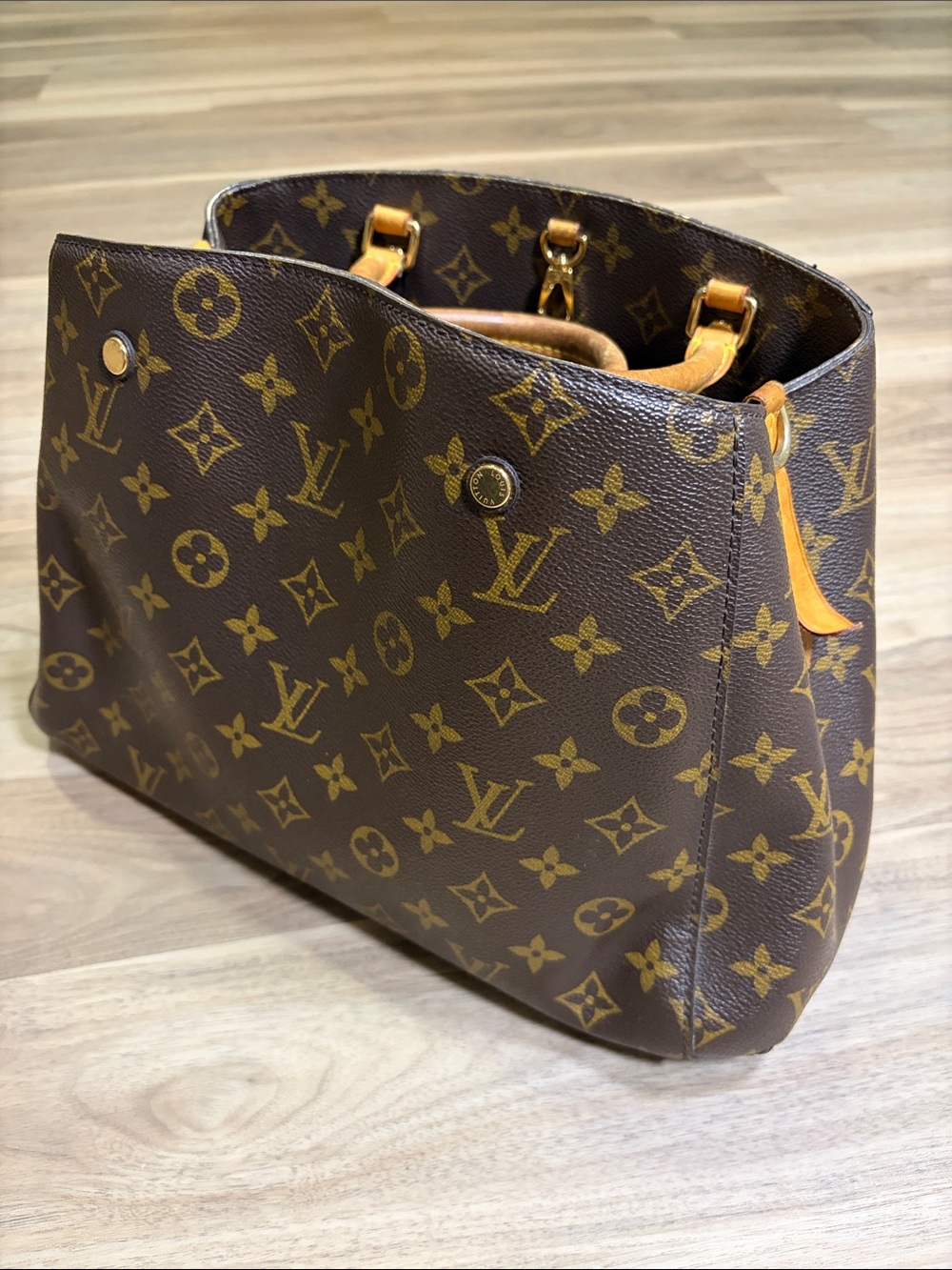 Louis Vuitton Monogram Canvas Montaigne Purse in Brown and Tan